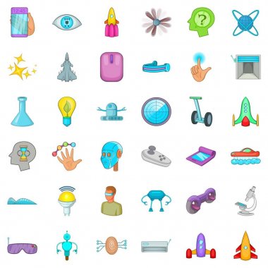 Geleceğin teknolojisi Icons set, karikatür tarzı
