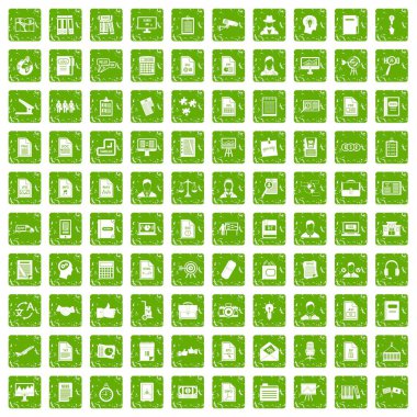 100 çalışma kağıt simgeler grunge yeşil ayarla