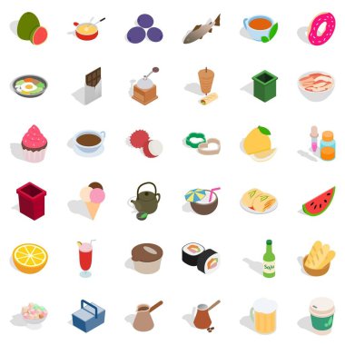 Aşçılık Icons set, izometrik stili