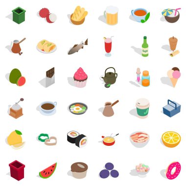 Gastronomi Icons set, izometrik stili