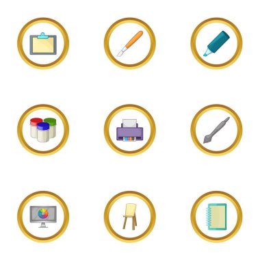 Sanat Okulu Icons set, karikatür tarzı