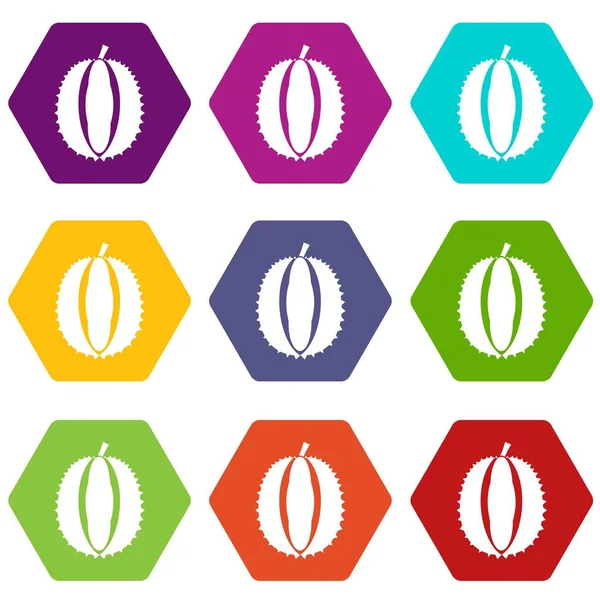 Renk altı yüzlü Durian Icon set