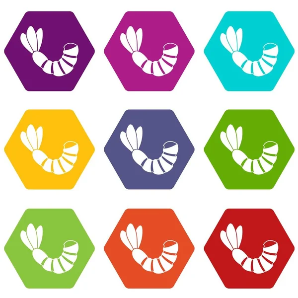 Renk altı yüzlü karides Icon set