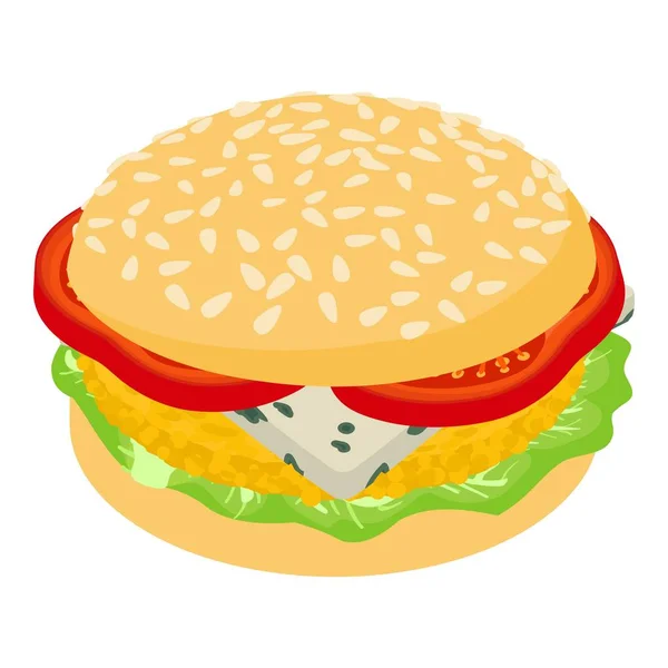 Burger ebéd ikon, izometrikus 3D-s stílus — Stock Vector