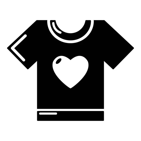 T-shirt icona del cuore, semplice stile nero — Vettoriale Stock