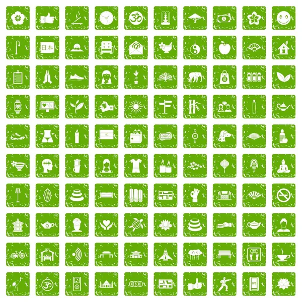 100 yoga studio simgeler grunge yeşil ayarla