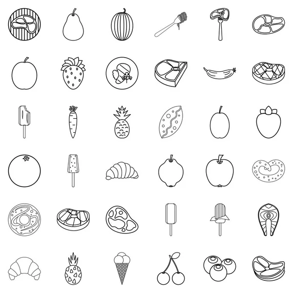Ensemble d'icônes de repas, style contour — Image vectorielle