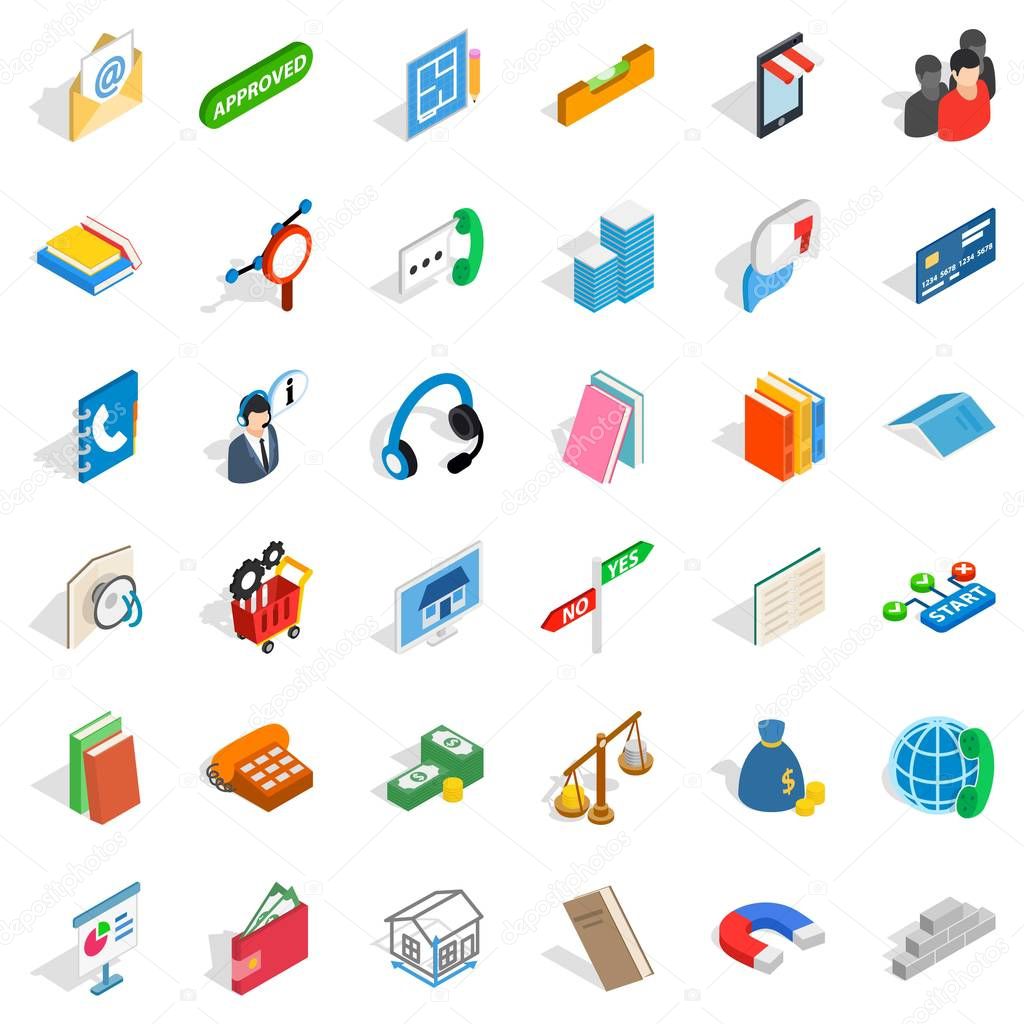 Crew icons set. Isometric style of 36 crew vector icons for web isolated on white background
