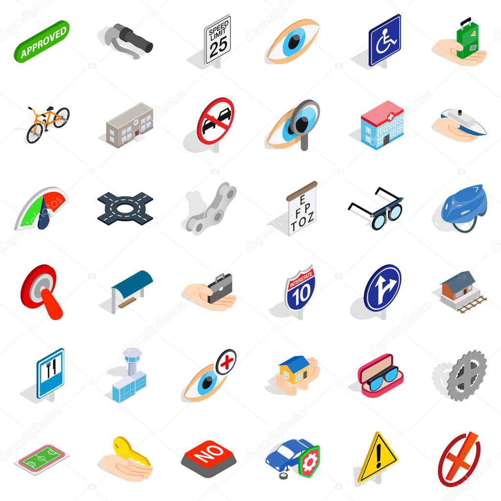 Cross over icons set. Isometric style of 36 cross over vector icons for web isolated on white background