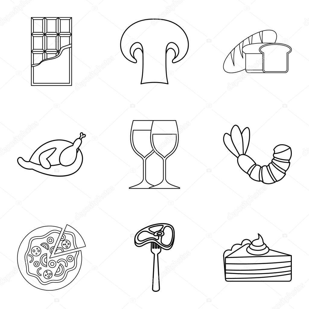 Junket icons set, outline style