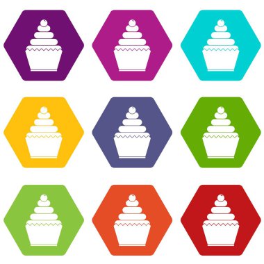 Renk altı yüzlü cupcake Icon set