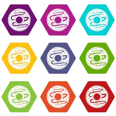 Renk altı yüzlü çikolatalı çörek Icon set