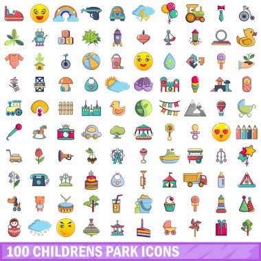 Icons set, karikatür tarzı 100 çocuk parkı