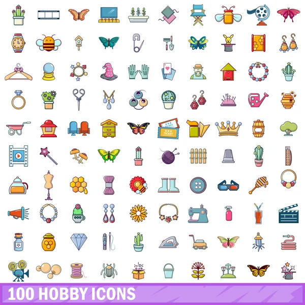 100 iconos de hobby conjunto, estilo de dibujos animados — Vector de stock