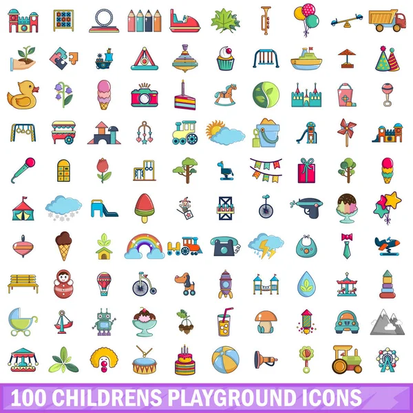 100 niños juego de iconos de juegos, estilo de dibujos animados — Vector de stock