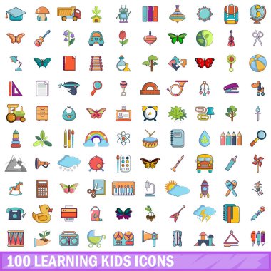 çocuklar Icons set, karikatür tarzı öğrenme 100