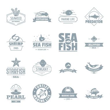 Balık deniz logo Icons set, basit tarzı