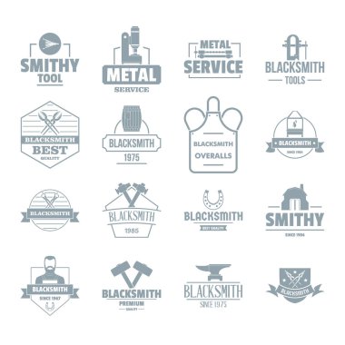 Demirci metal logo Icons set, basit tarzı