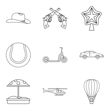 Spor genç Icons set, anahat stili