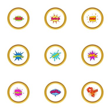 Patlayıcı çıkartmaları Icons set, karikatür tarzı