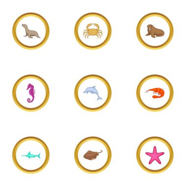 Okyanus yaşam Icons set, karikatür tarzı