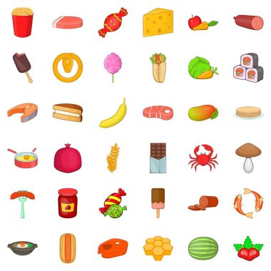 Stil Icons set yemek, çizgi film