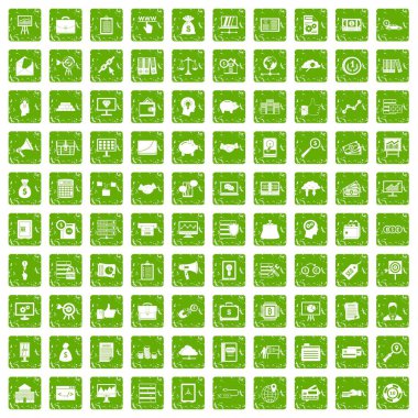 100 iş işlem simgeleri grunge yeşil ayarla