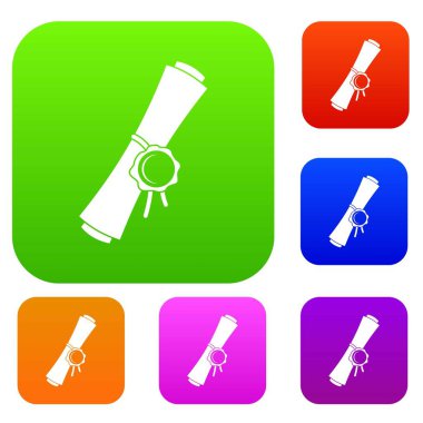 Kırmızı mum mühür ile eski haddelenmiş kağıt renk koleksiyonu ayarla