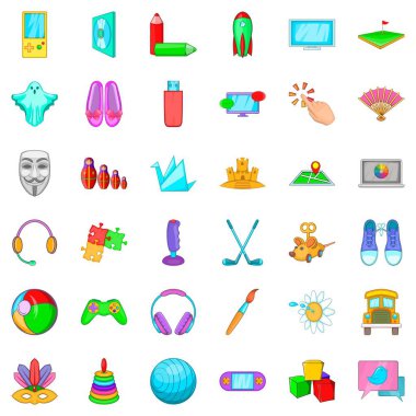 İlköğretim Icons set, karikatür tarzı