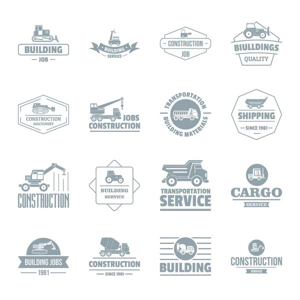 Conjunto de ícones de logotipo de veículos de construção, estilo simples —  Vetores de Stock