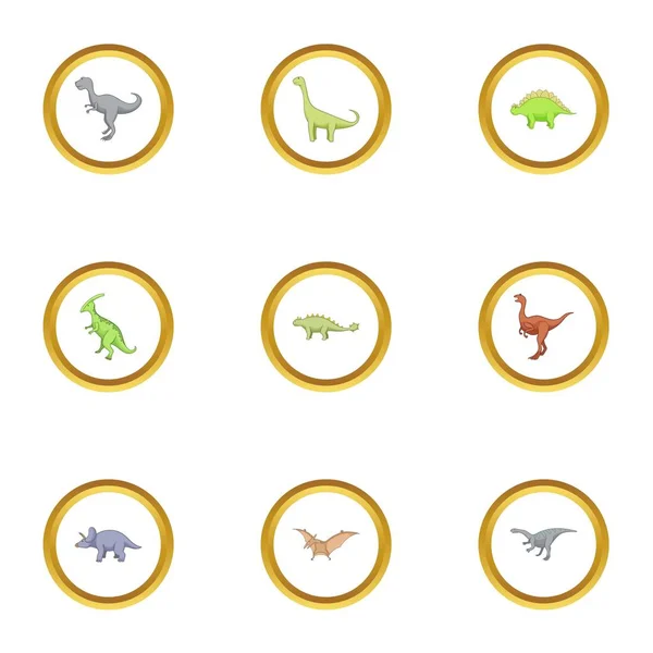 Wild dinosaurus iconen set, cartoon stijl — Stockvector
