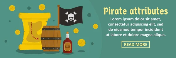 Atributos piratas banner concepto horizontal — Vector de stock