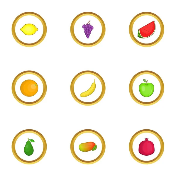 Conjunto de iconos de frutas tropicales, estilo de dibujos animados — Vector de stock