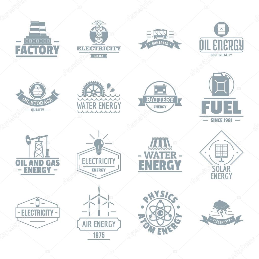 Energy sources logo icons set. Simple illustration of 16 energy sources logo vector icons for web