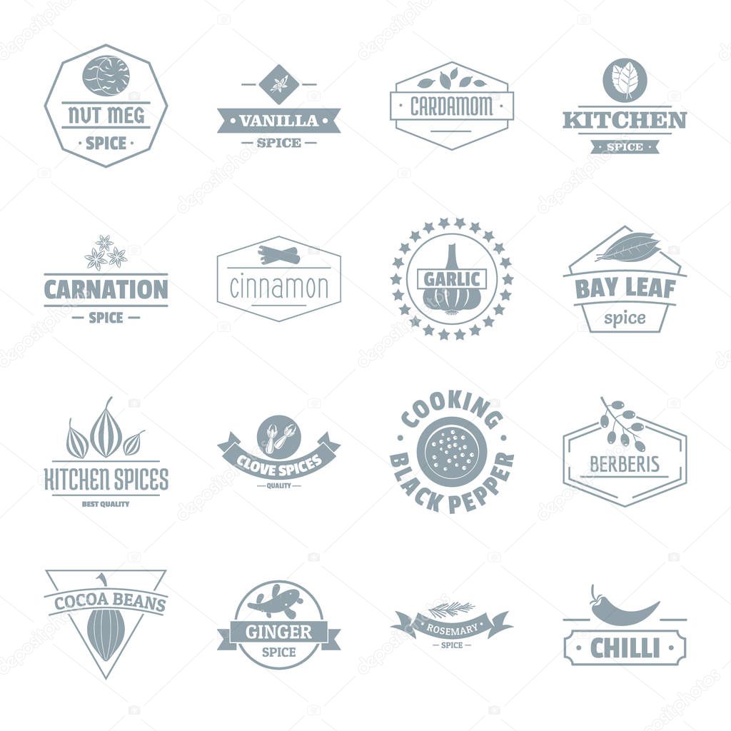 Spice logo icons set. Simple illustration of 16 spice logo vector icons for web