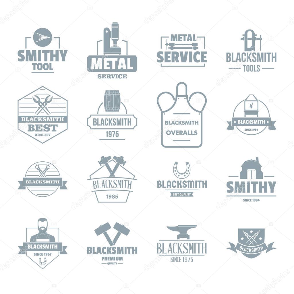 Blacksmith metal logo icons set, simple style