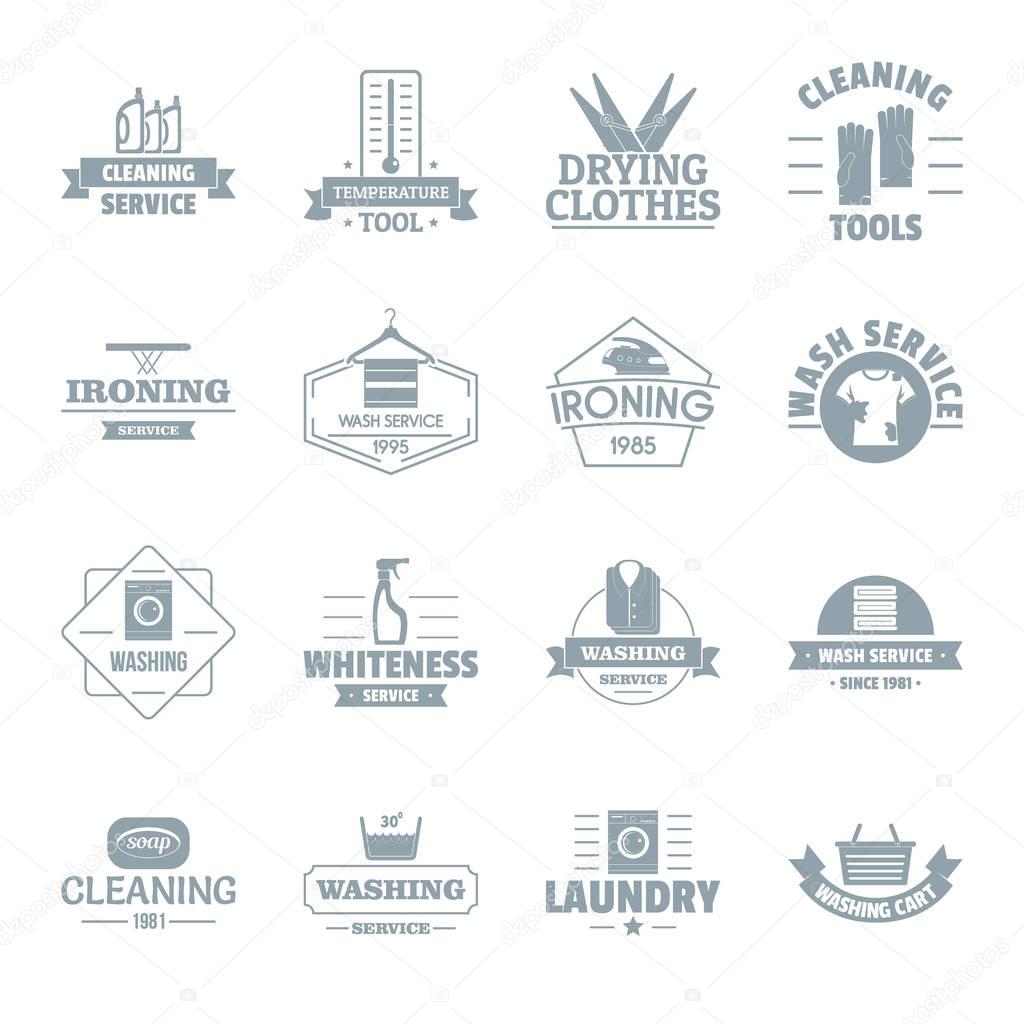 Laundry cleaning logo icons set, simple style