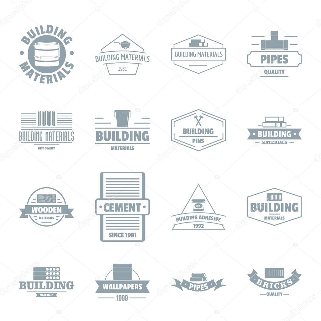 Building materials logo icons set. Simple illustration of 16 building materials logo vector icons for web