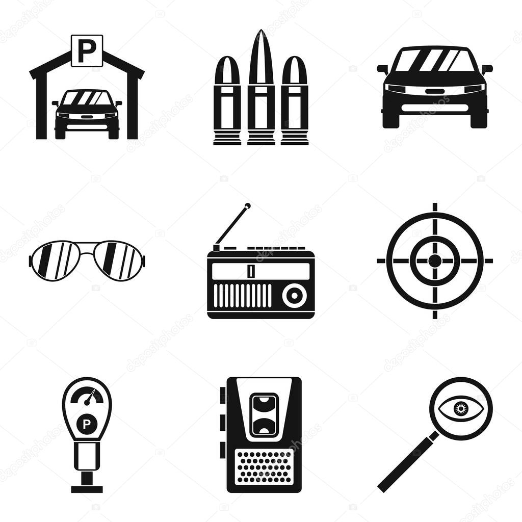 Action movie icons set, simple style