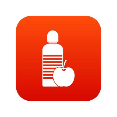 Şişe su ve elma simgesi dijital kırmızı