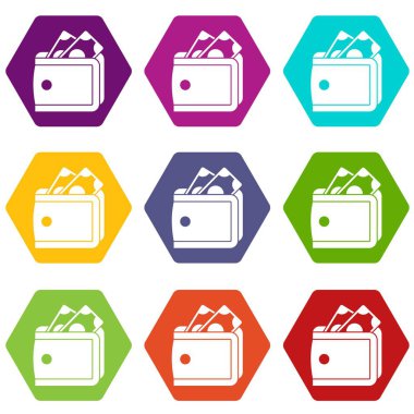 M-cüzdan para simgesi olan renk altı yüzlü ayarla