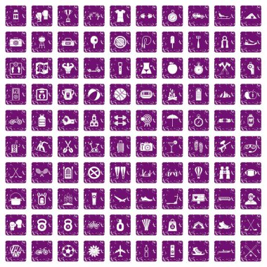 100 aktif yaşam simgeleri grunge mor ayarla