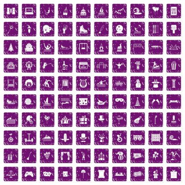 100 eğlence simgeler grunge mor ayarla