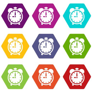 Renk altı yüzlü alarm clock Icon set