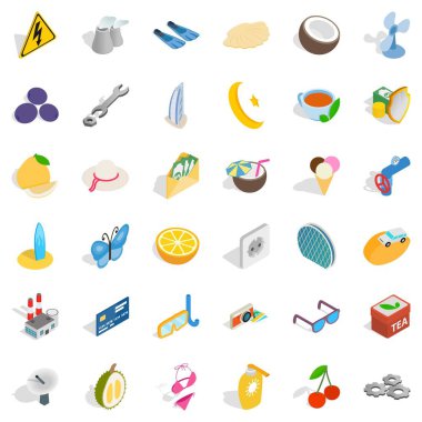 Hindistan cevizi Icons set, izometrik stili