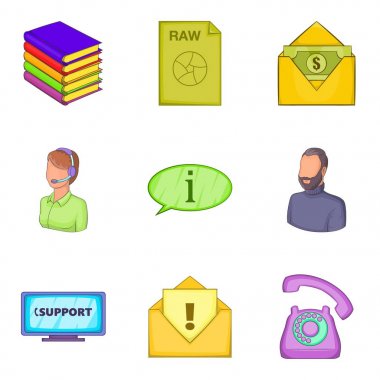 Telefon destek hizmeti Icons set, karikatür tarzı