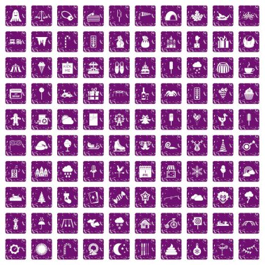 100 çocuk partileri simgeler grunge mor ayarla