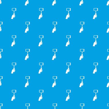 El bir selfie elinde sopa ile cep telefonu desen kesintisiz mavi