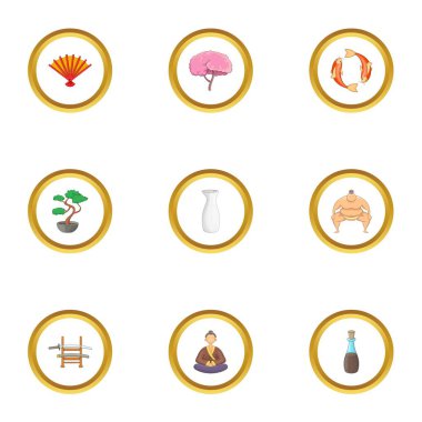 Japonya Icons set, karikatür tarzı