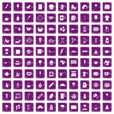 100 kahve simgeler grunge mor ayarla